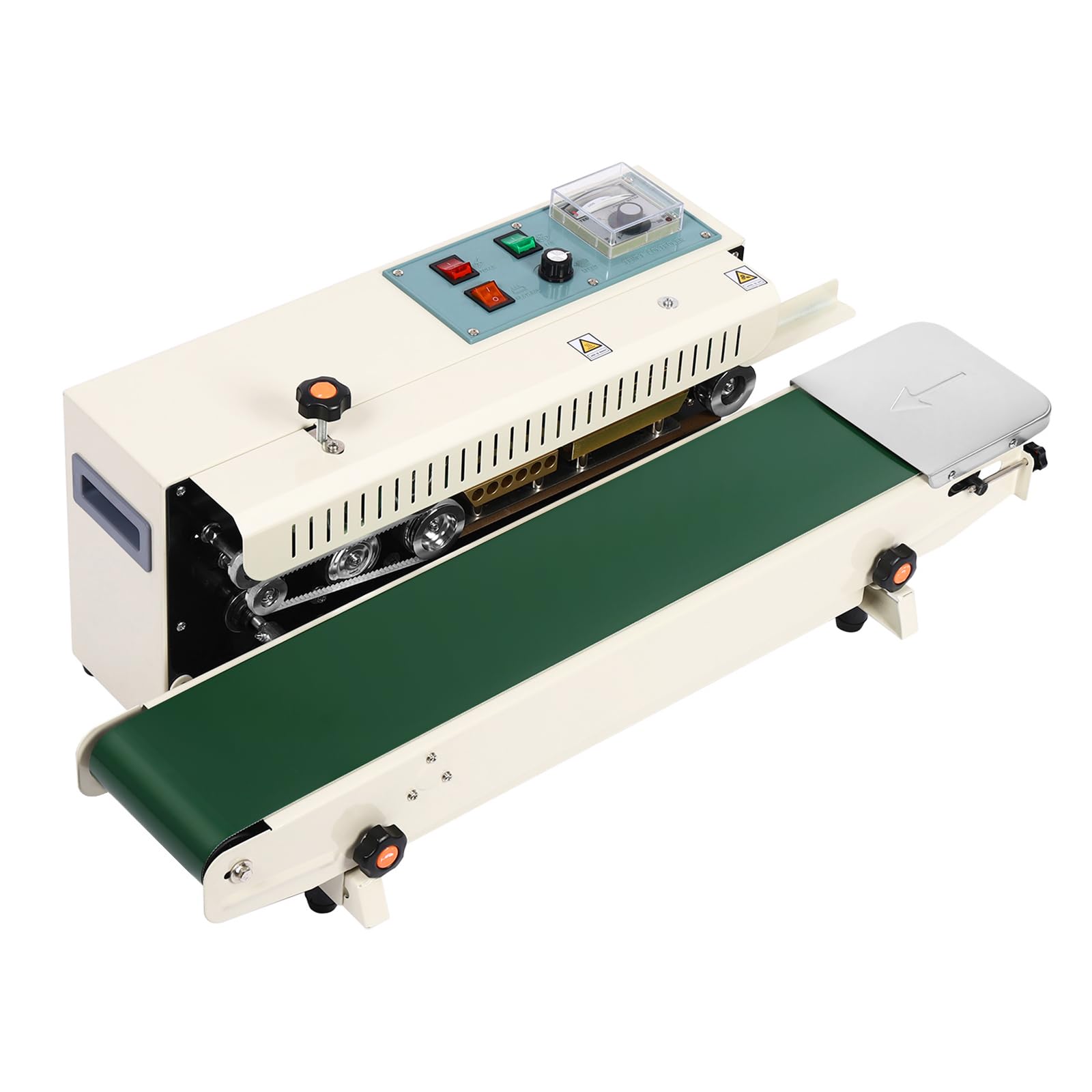 Berkalash Sellador automático de banda continua, 0-12 m/min, velocidad de sellado continuo, bolsa FR-900, se adapta a la máquina de sellado térmico de bolsas de plástico de 220 V 500 W