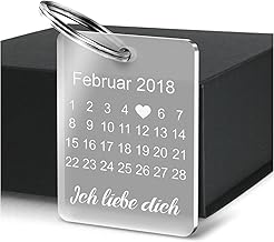 keyring calendar, customisable, with engraving, heart, beautiful gift idea for Valentine's Day for partners, perfect Valentine's Day gift for boyfriend, girlfriend, women, men (acrylic), clear, 3,5 x 5 cm