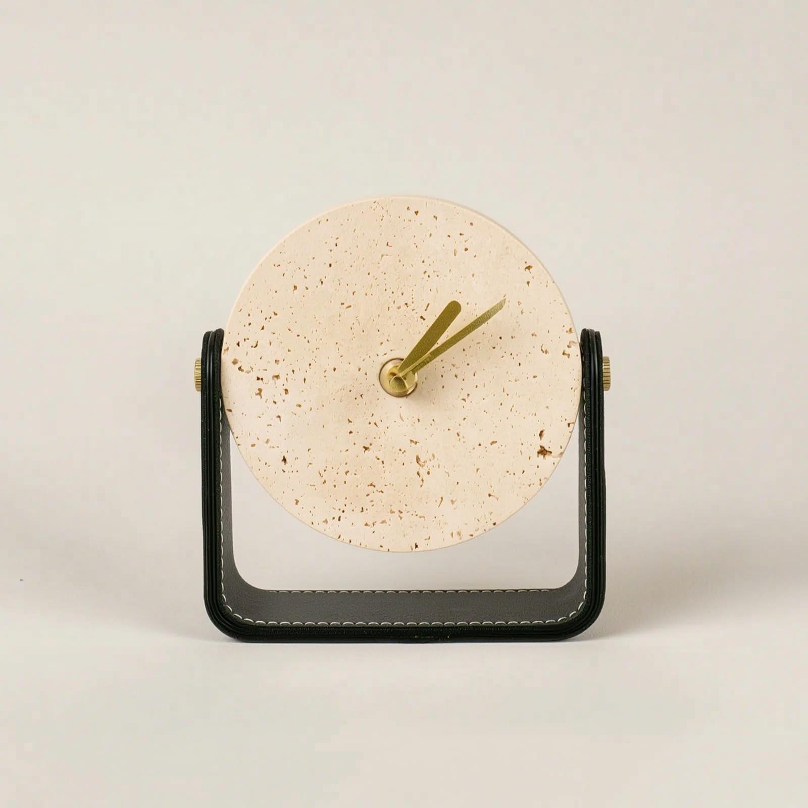 Tischuhr mit Metallständer Modern Dekouhr mit Steineffekt Minimalistisch Standuhr für Wohnzimmer, Büro