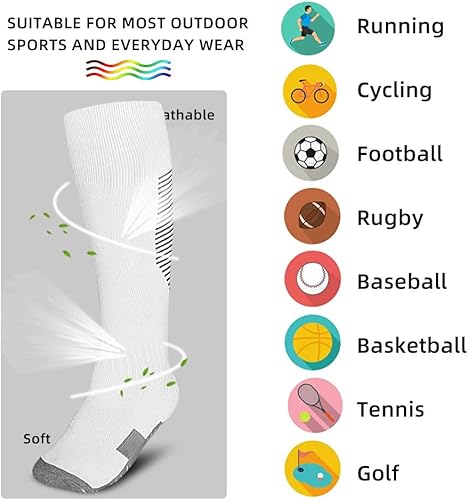Miniatura 2 de ZEPOHCK Calcetines deportivos de fútbol para niños, 2 pares de calcetines altos hasta la rodilla para niños y niñas para zapatos de talla 3-6.5