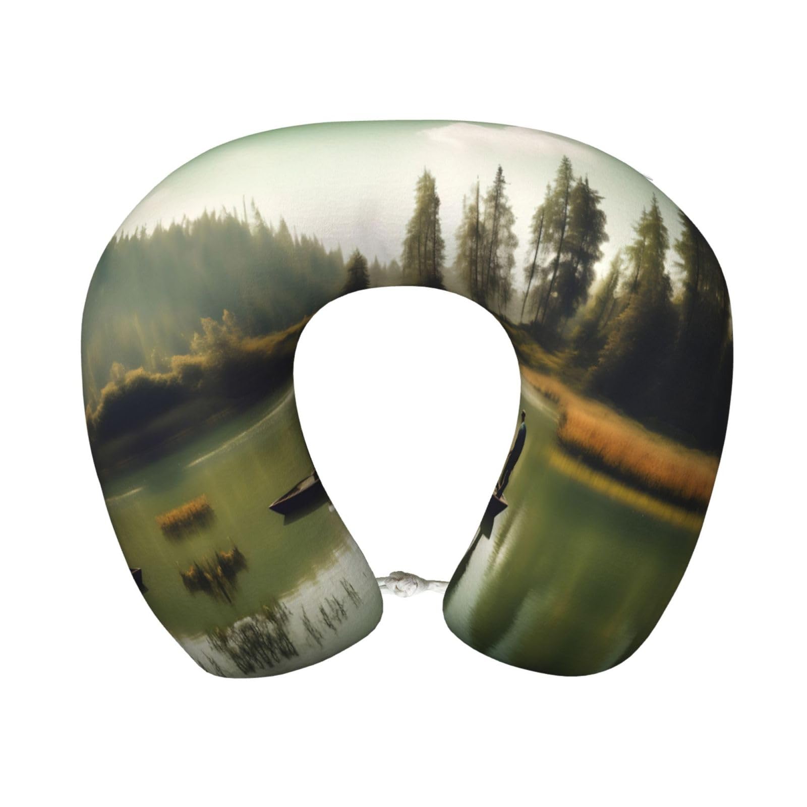 peiyeety Fishing Lake Fishermens Print Custom U-Shaped Pillow,Memory Foam Cervical Neck Travel Pillow,for Home,Camping,Travelling