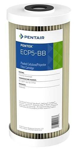 Pentair Pentek ECP5-BB - Filtro de agua de sedimentos azules grandes, 10 pulgadas, cartucho de repuesto de poliéster de celulosa plisada resistente