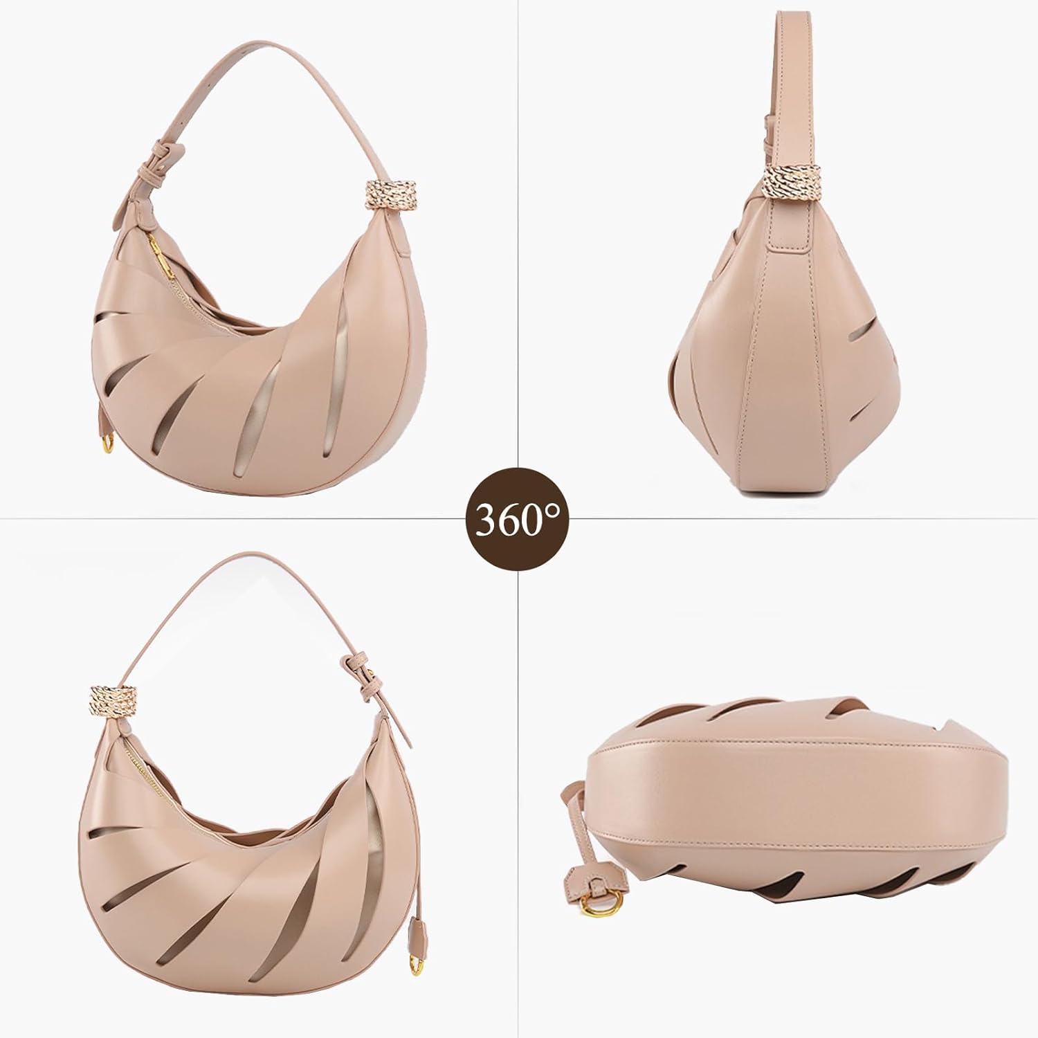 Women's Crescent Shoulder Bag,Cute Hobo Handbag with Zipper,Lightweight Underarm Clutch Purse for Daily Casual Gift - Image 3