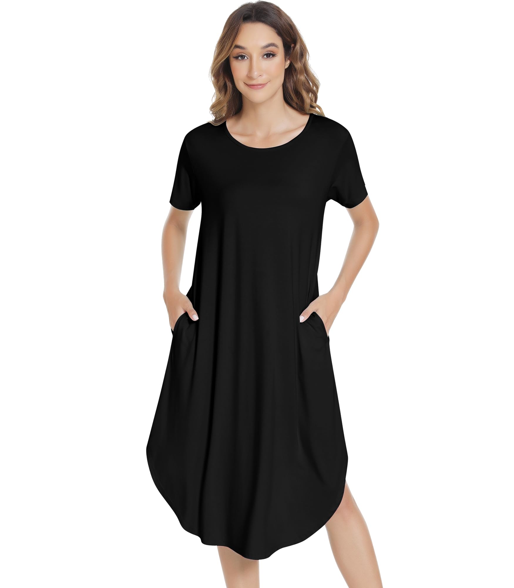 NACHILA Bamboo Viscose Nightgown for Women Short Sleeve Crew Neck Sleepwear | Cooling Bamboo Viscose Sleepwear, 4-Way Stretch, Shrink-Resistant, Soft Touch, Cozy Sleep Comfort