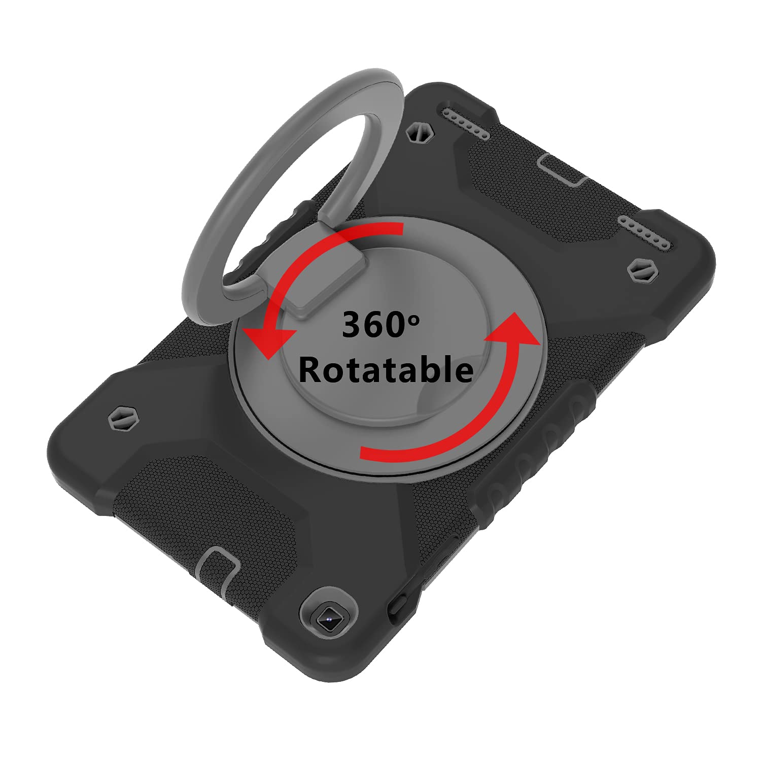 Compatibile con Samsung Galaxy Tab A 10.1 modello 2019 SM-T510 / T515, resistente custodia per tablet con supporto e manico girevoli a 360°, tracolla staccabile (design adatto ai bambini) (nero grigio