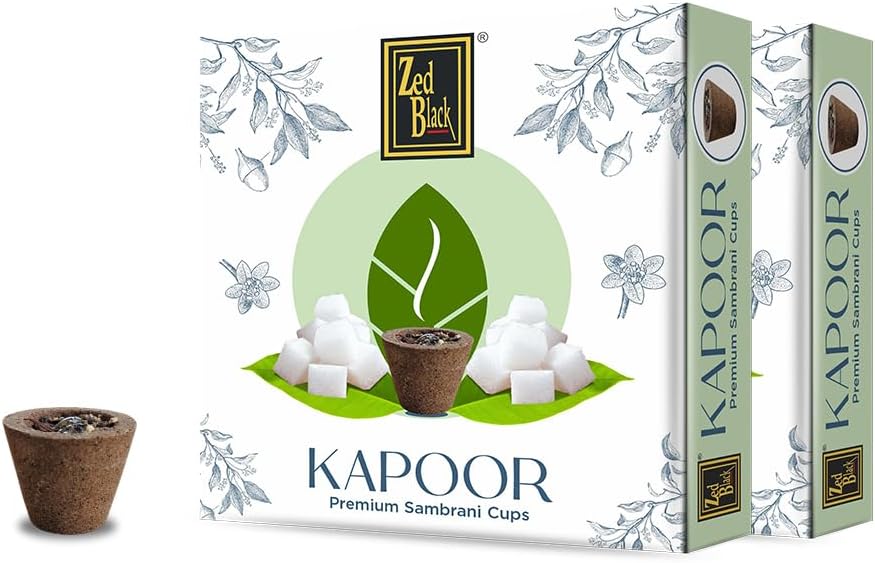 Zed Black Camphor Sambrani Cups Sambrani Dhoop Cup Box - Long Lasting Pleasing Aroma Dhoop Cone for Puja for Everyday Use - Pack of 2
