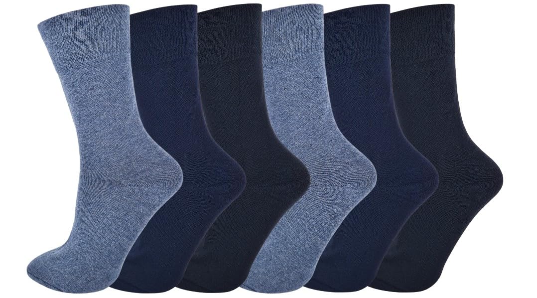 SOCK-TEC Ladies Non Elastic Socks, Diabetic Friendly, Soft Cotton Wide Gentle Loose Top Grip - 6 Pairs - UK Size 4-8 (UK, Numeric, 4, 8, Regular, Regular, Navys)