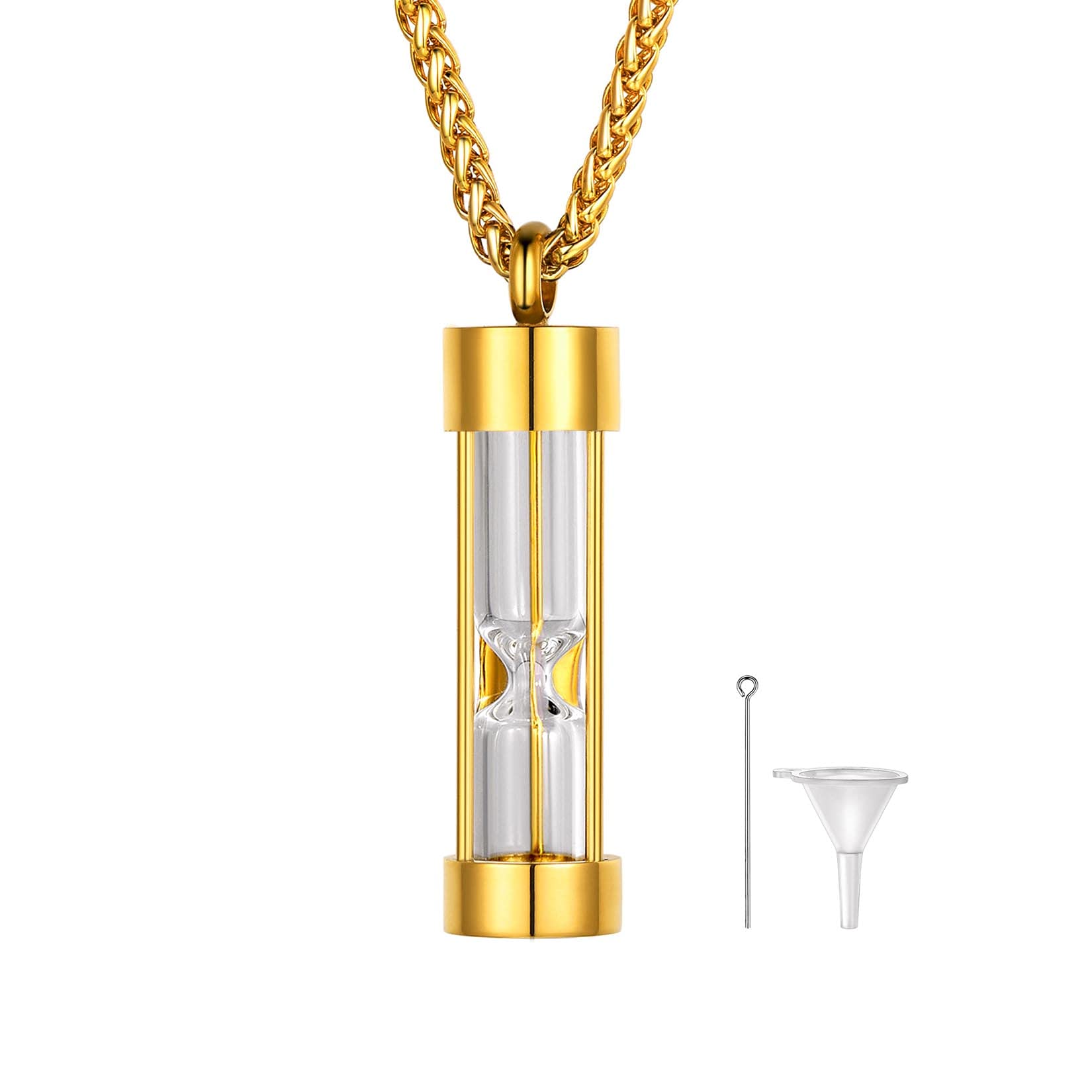 Cremation Urn Necklace for Ashes Waterproof 18K Gold Plated Stainless Steel Keepsake Cremation Jewelry Timess Hourglass Urn Locket Pendant for Pet Human Ashes