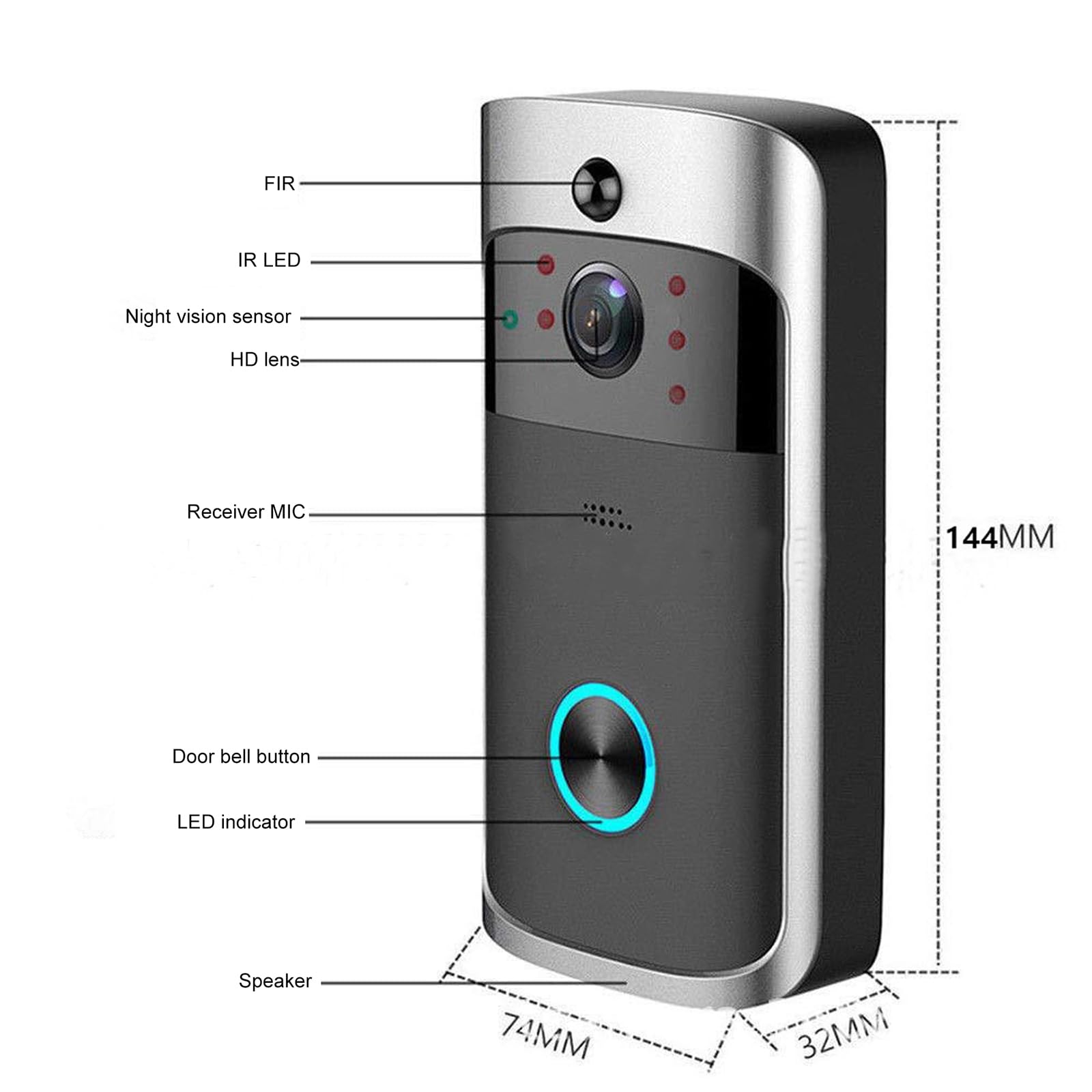 V5 - Timbre inalámbrico de cámara gran angular de 166 grados con detección de movimiento 720P HD con micrófono con cancelación de ruido, equipo de seguridad para el hogar