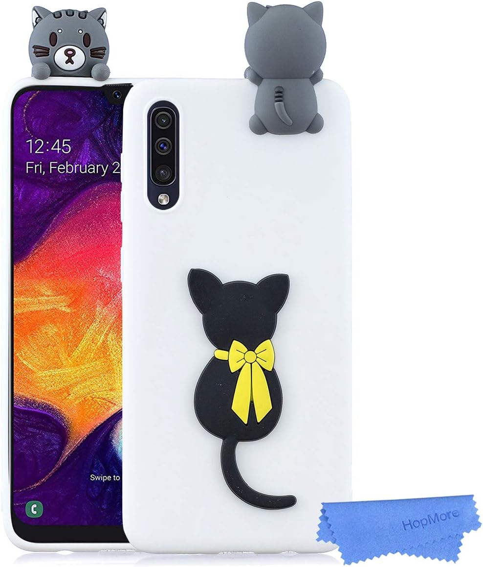HopMore Case Cover for Samsung Galaxy A70 2019 Silicone Cute 3D Panda Unicorn for Girls Women Boys, Design Soft Gel Shockproof Protective Cover Slim Backcover Ultra Thin Rubber Shell - Cat