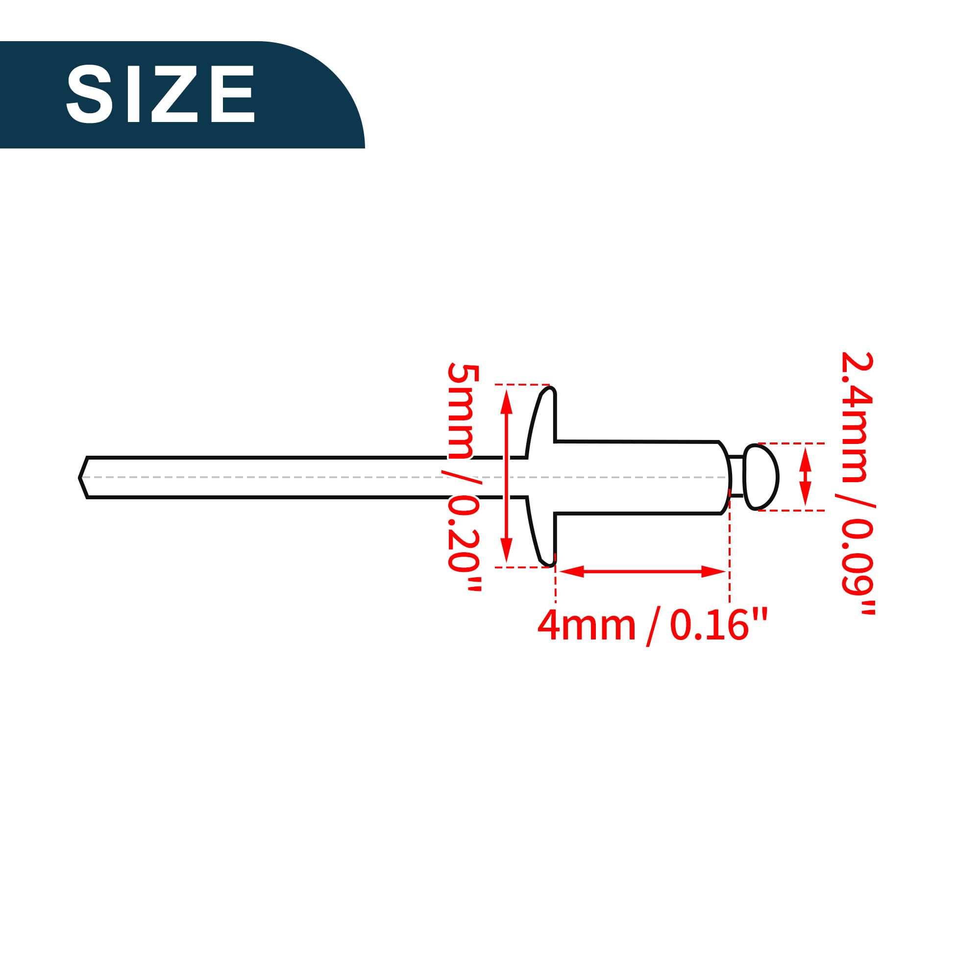 Dome Head Large Flange Blind Rivets srebrny odcień 50 sztuk 2,4 mm średnica uchwytu 4 mm długość uchwytu 5 mm średnica kołnierza ze stopu aluminium żelazo