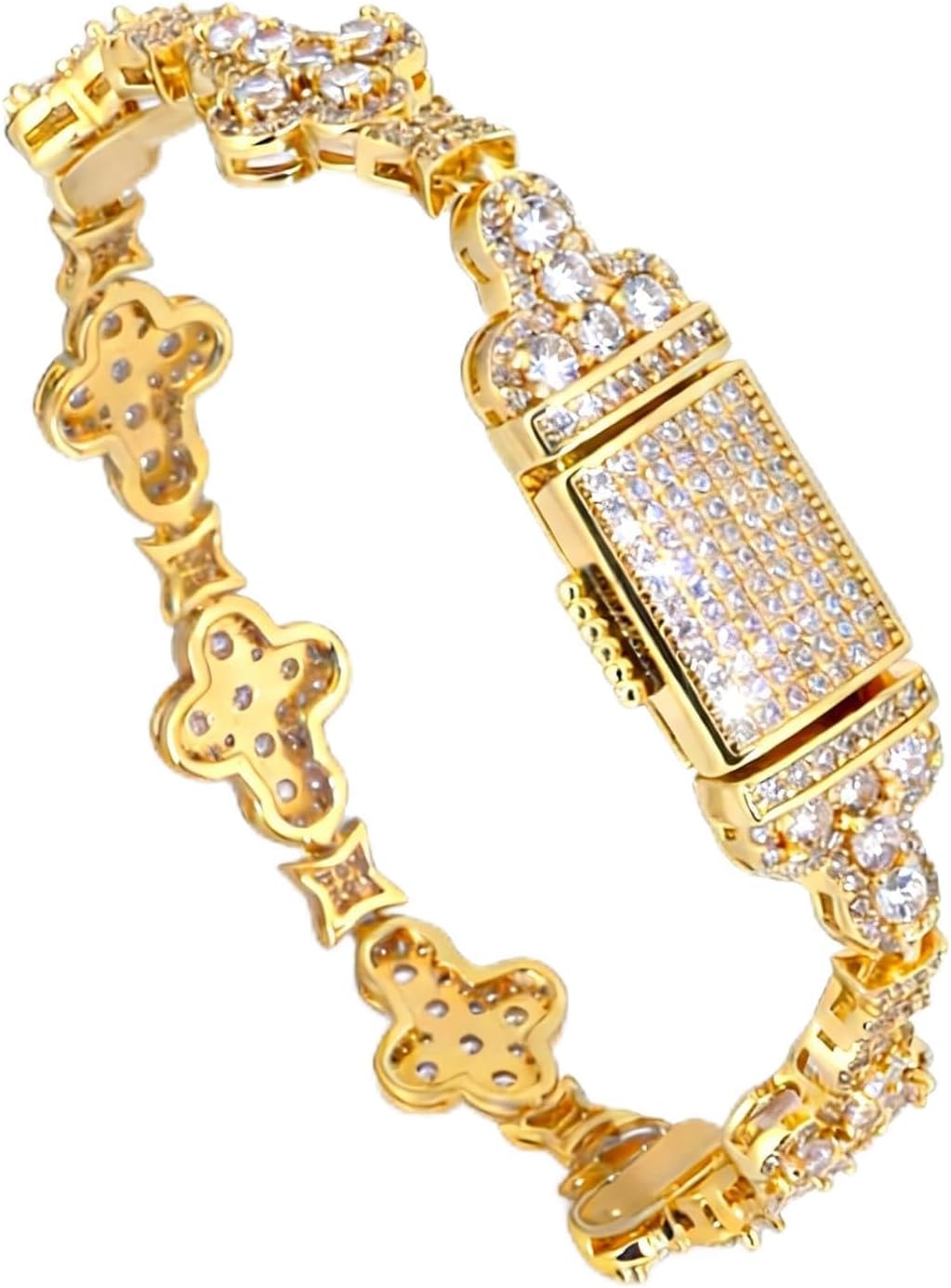 LENYIDABI 10mm Men’s Tennis Bracelet with Star Cross Design, 5A Cubic Zirconia, Eco-Plated Gold or Platinum Tone, Secure Box Clasp, 7–9 Inch, Ideal Gift