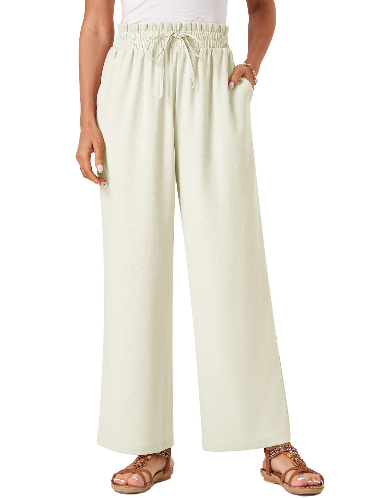 Womens Palazzo Pants Wide Leg High Waist Flowy 2025 Casual Summer Linen Beach Loose Comfy Boho Pants with