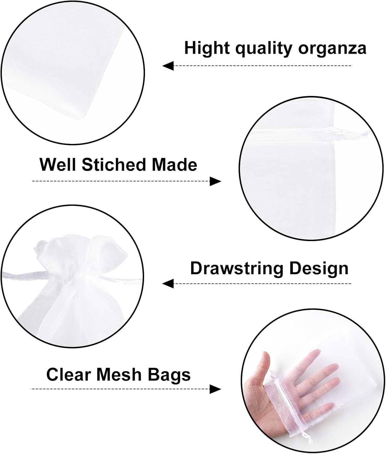 G2PLUS 30PCS White Oragnza Bags 4x6 In - Drawstring Organza Bags, Sheer Mesh Jewelry Pouches, Candy Gift Wrap Pouches for Christmas, Baby Shower, Wedding Party Favors - Image 3