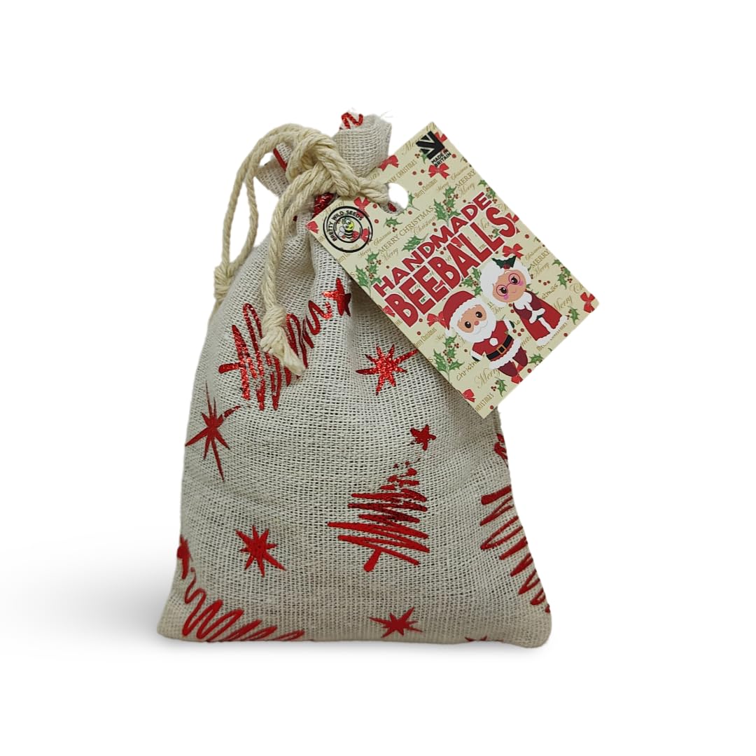 BeeBalls Festive Bee Ball Pouches with Handmade Bee Balls Perfect Christmas Stocking Fillers to Save The Bees (White Xmas Trees Pouch) โ image 1