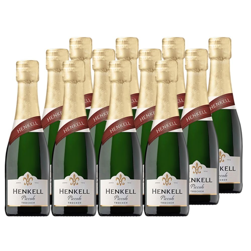 Henkell Sekt Trocken Piccolo (12 x 0,2 l) - Original Henkell Sektgenuss in praktischer Kleinflasche perfekt für unterwegs! frisch, fruchtig, feinperlig, VEGAN