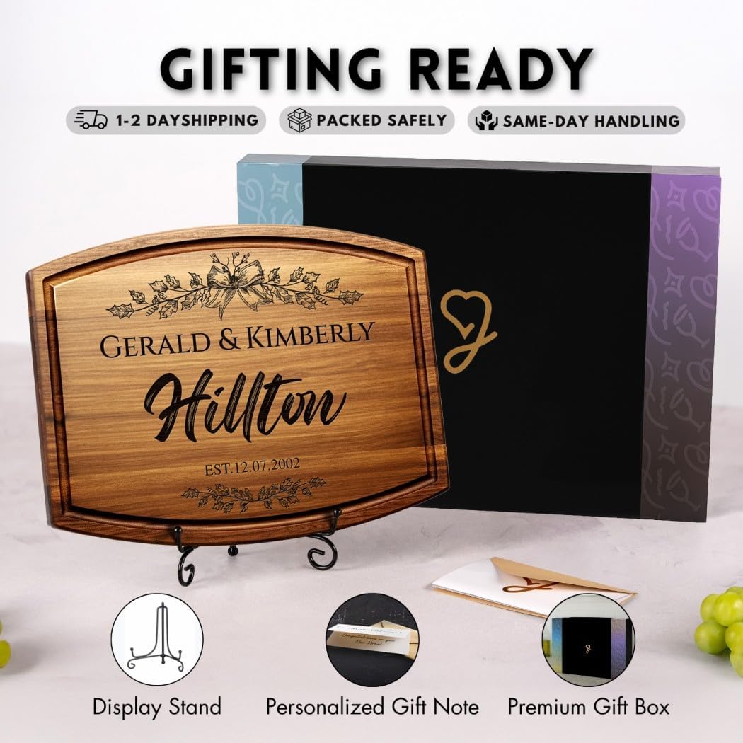 Personalized Christmas Gifts for Couples - Custom Engraved Cutting Board, Walnut Wood Charcuterie Board, Unique Holiday Gift for Family, Newlyweds, or Housewarming, Custom Kitchen Decor - Image 5