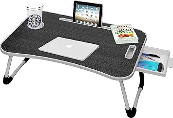 Callas Multi-Purpose Office Laptop Table Desk Organiser/Study Table/Bed Table/Foldable and Portable Wooden Desk Organiser (WA-27-Black-Office)
