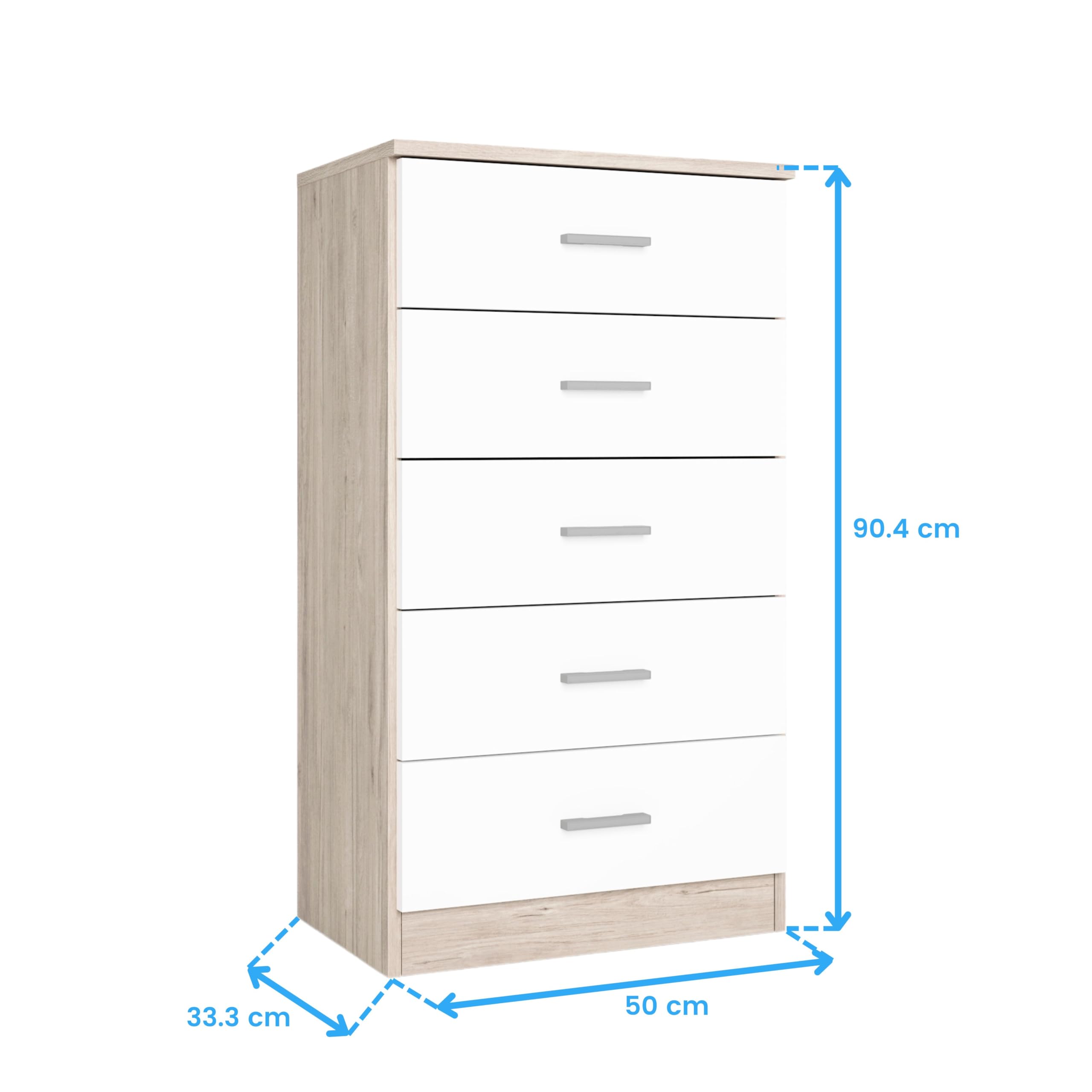 Miroytengo Conjunto Muebles Dormitorio Matrimonio con Cómoda, 2 Mesitas Noche 3 Cajones y Cómoda 5 Cajones Color Blanco y Sahara
