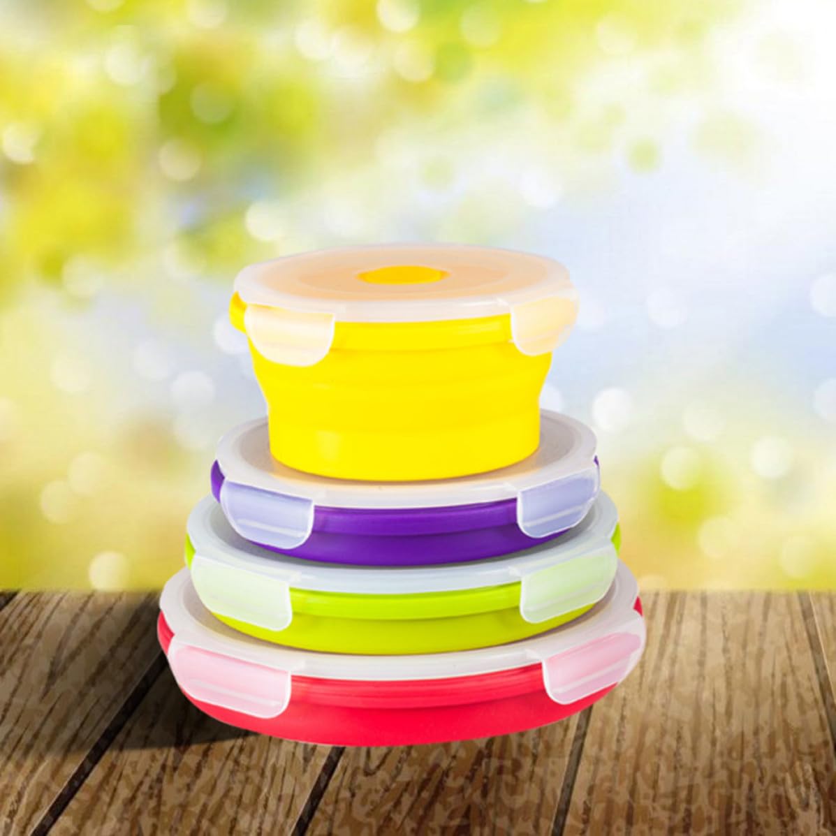 POPETPOP Contenitore Pranzo 4 Pezzi Rotondo in Silicone Pieghevole