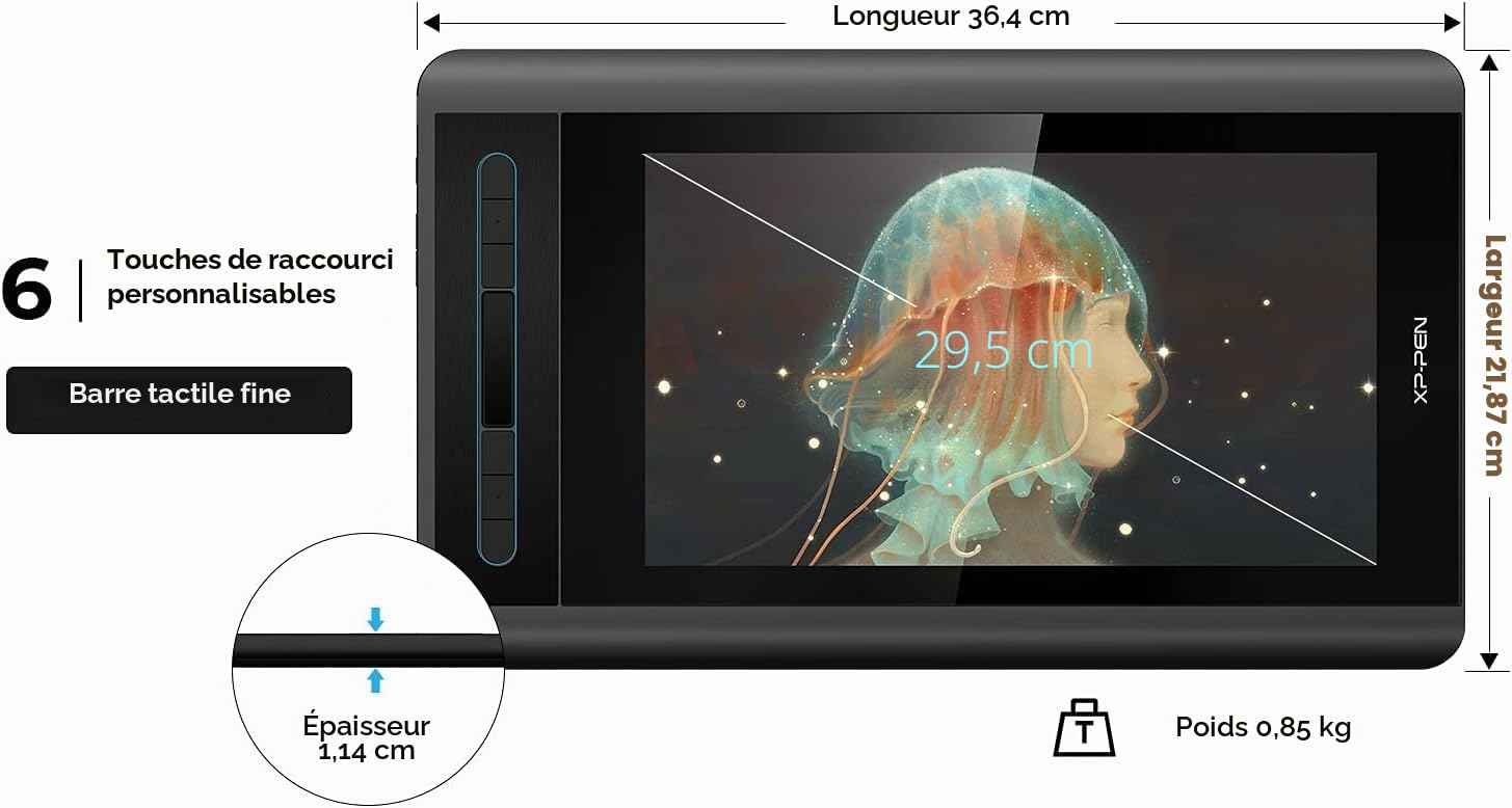 XP-Pen Artist 12 Moniteur Graphique Drawing Pen Tablette Pen Display 1920 X 1080 HD IPS avec Touch Bar Dessin Stylo P06 avec Gomme pour Enseignement à Distance Bureau à Domicile (Artist 12)