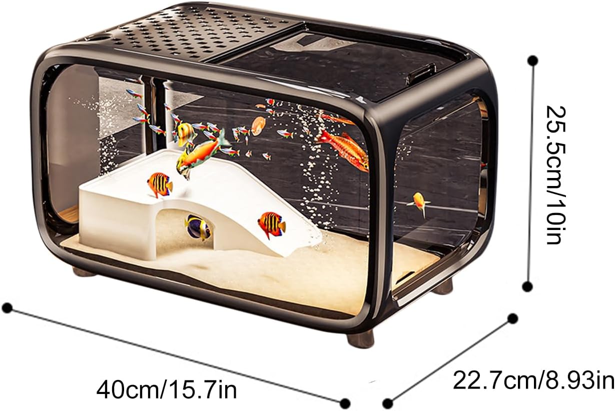 Small Aquarium | Desktop Fish Bowl Turtle Tank with Climbing Decor,Clear Living Habitat Landscape Decor with Top Feeding Hole for Aquatic Animals Shrimp Snails Aquatic Planting Betta