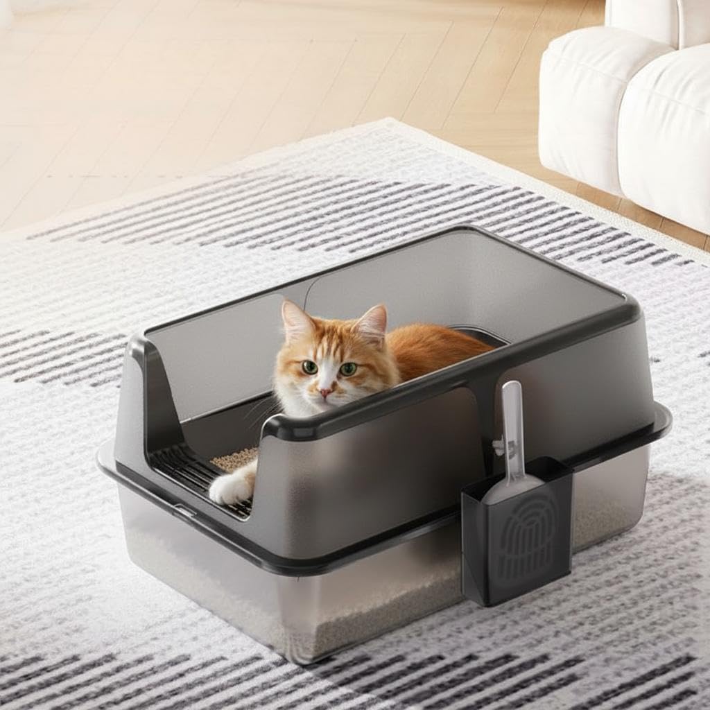 Stainless Steel Cat Litter Box with Lid & Scoop – Extra Large, High Sided, Non-Stick Metal Pan – Leak-Proof Splash Guard, Odor Resistant, Easy Clean – for Multiple Cats & Small Pets