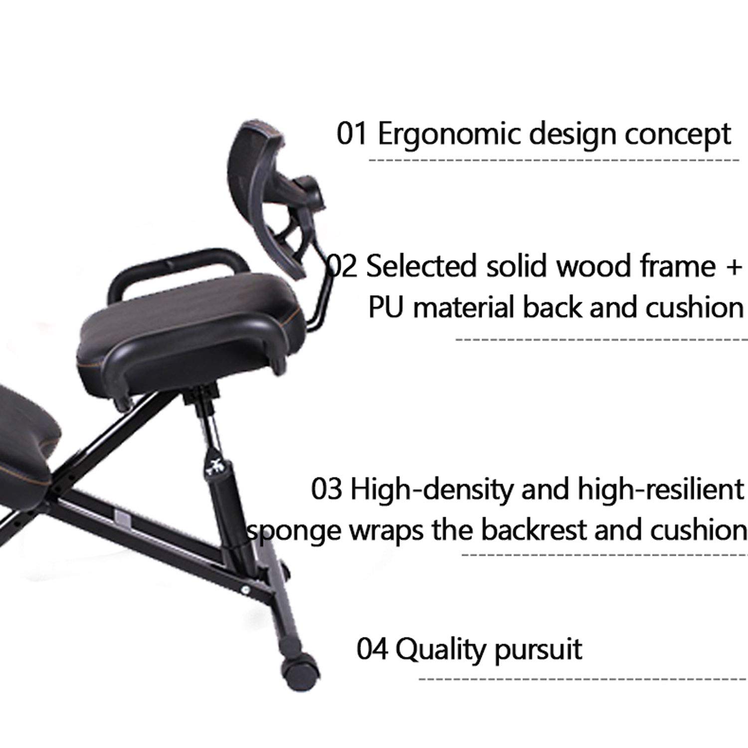 Silla de Rodillas Ajustable en Altura Taburete de Rodillas Ergonómica con Ruedas y Respaldo Sillas Ergonomicas Oficina para Alivia la Fatiga del Cuello y Las Piernas