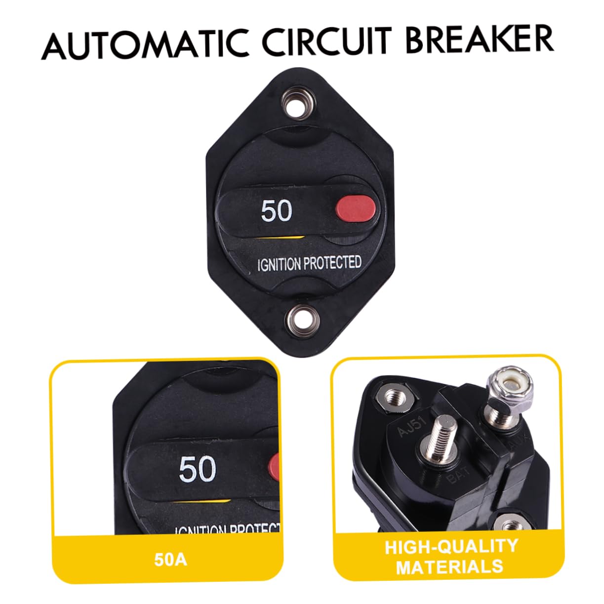 3pcs 50a Automotive Circuit Breaker Switch Resettable Overcurrent Overvoltage Protector Alloy Material Easy Operation
