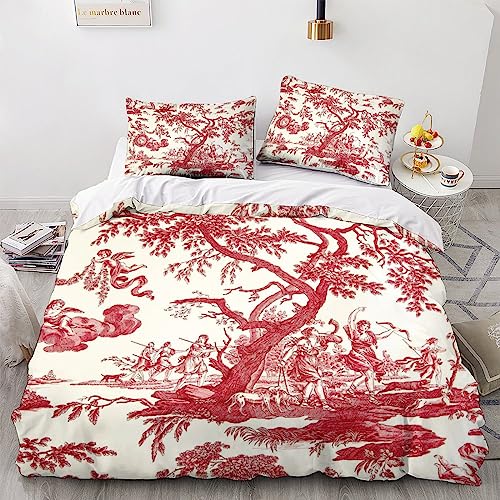 LENTLY Motif of Toile De Jouy Housses De Couettes Parure De Lit pour Housse De Couette en Microfibre Douce avec Fermeture Éclair, 3 Pièces Housse De Couette...
