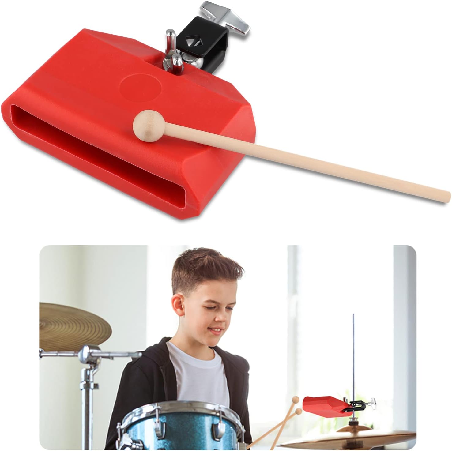Jam Block, Plastic Cowbell Jam Drum Block with a Drumstick
