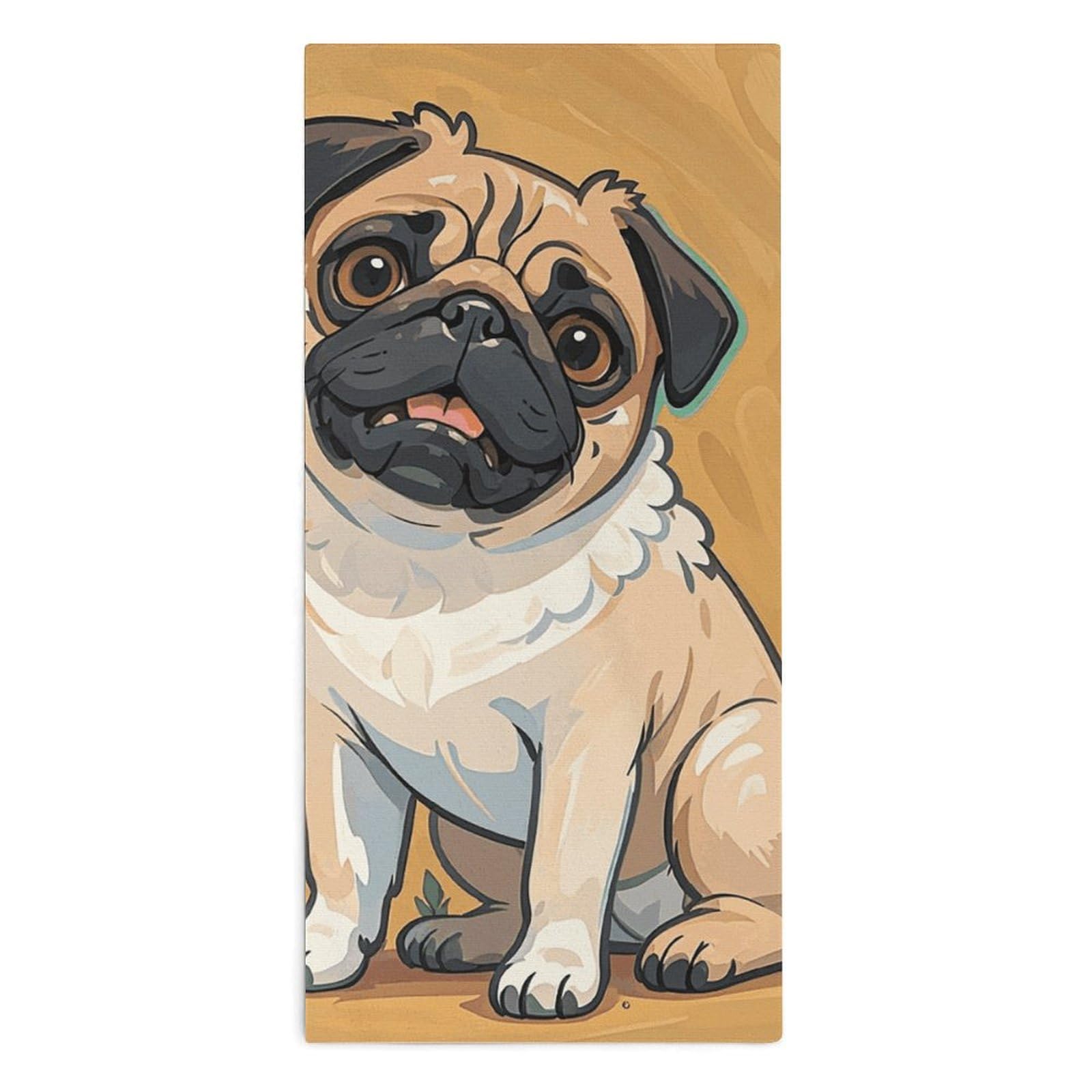 VFKLT Big Bath Towels, Funny Cartoon Pug Puppy Dogs Printed Beach Towel Kitchen Towels Absorbent Towel Bath Towels for Men and Women Daily Use at Home