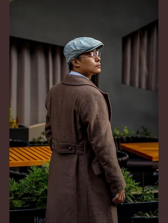 Mens Trench Coat Full Length Double Breasted Long Jacket Smart Formal Casual Peacoat Warm Overcoat