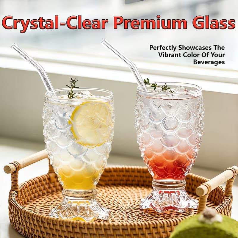 Image of PrimeWorld Juice Glasses Set of 6 (300 ml) | Heavy Base Beverage Cups with Unique Pineapple Design | Dishwasher Safe Glassware for Juice, Water, Milk, Iced Tea & Cocktails