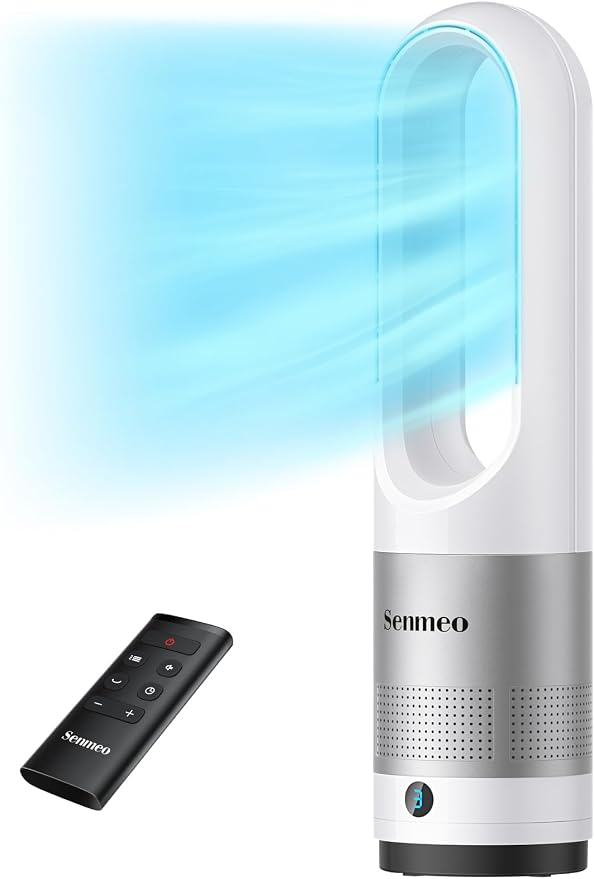 Senmeo Bladeless Fan for Bedroom, 22" Quiet Bladeless Tower Fan with Remote, 90° Oscillating, 8 Speeds, 9 Hour Timer, LED Display with Auto Off, Easy to Clean, Portable Standing Fan for Home, Office