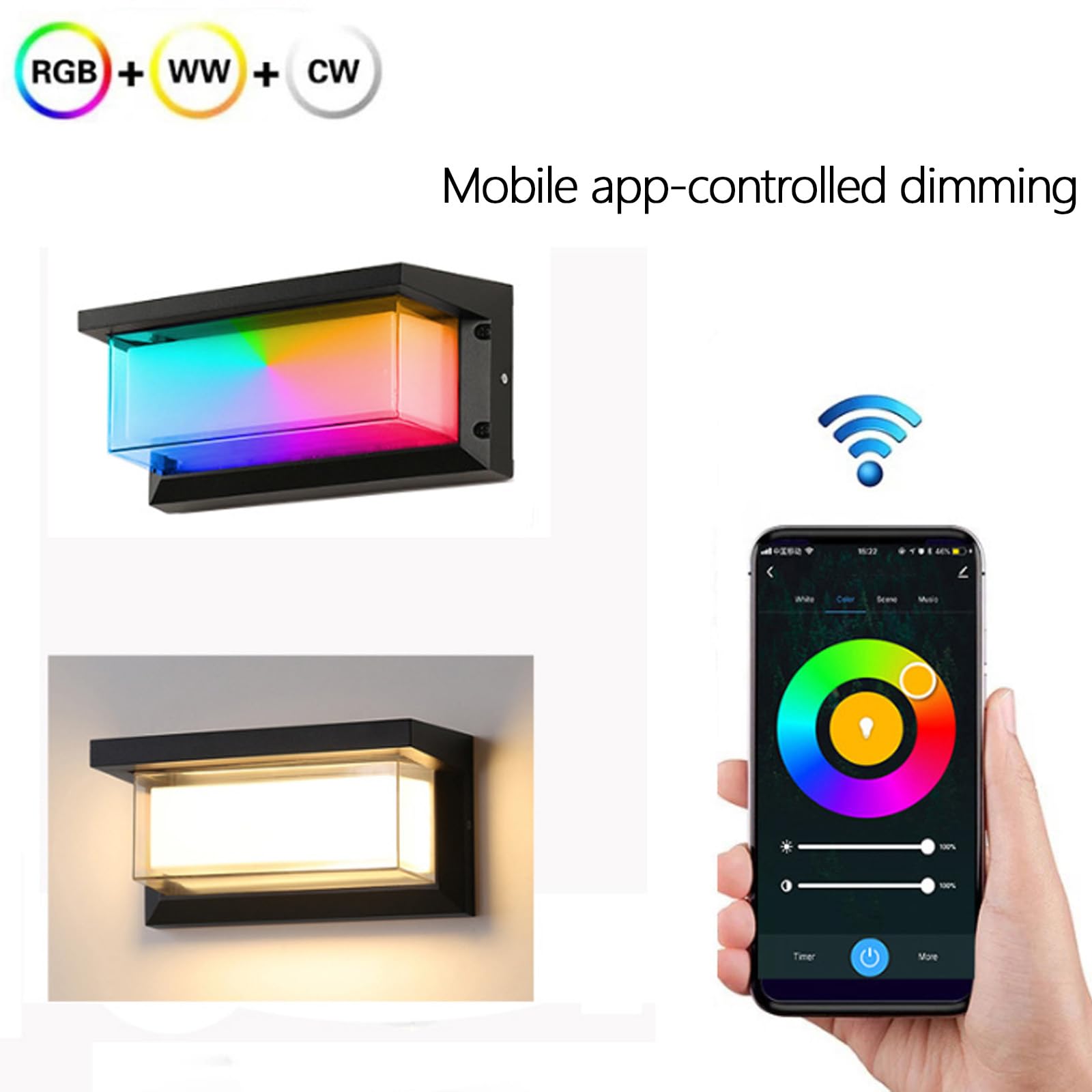 Außen LED Wandleuchte APP Steuerung RGB Dimmbar Wandlampe mit Fernbedienung Wandbeleuchtung IP65 Wasserdicht Aluminium Acryl Rechteckig Design für Veranda Garten (26cm,Schwarz)
