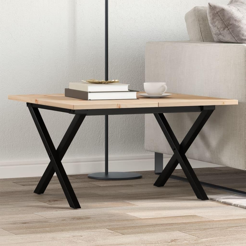 Mesa de centro con estructura en X de 60 x 60 x 40 cm de madera de pino maciza, mesa estable para salón con tablero robusto para bebidas y aperitivos