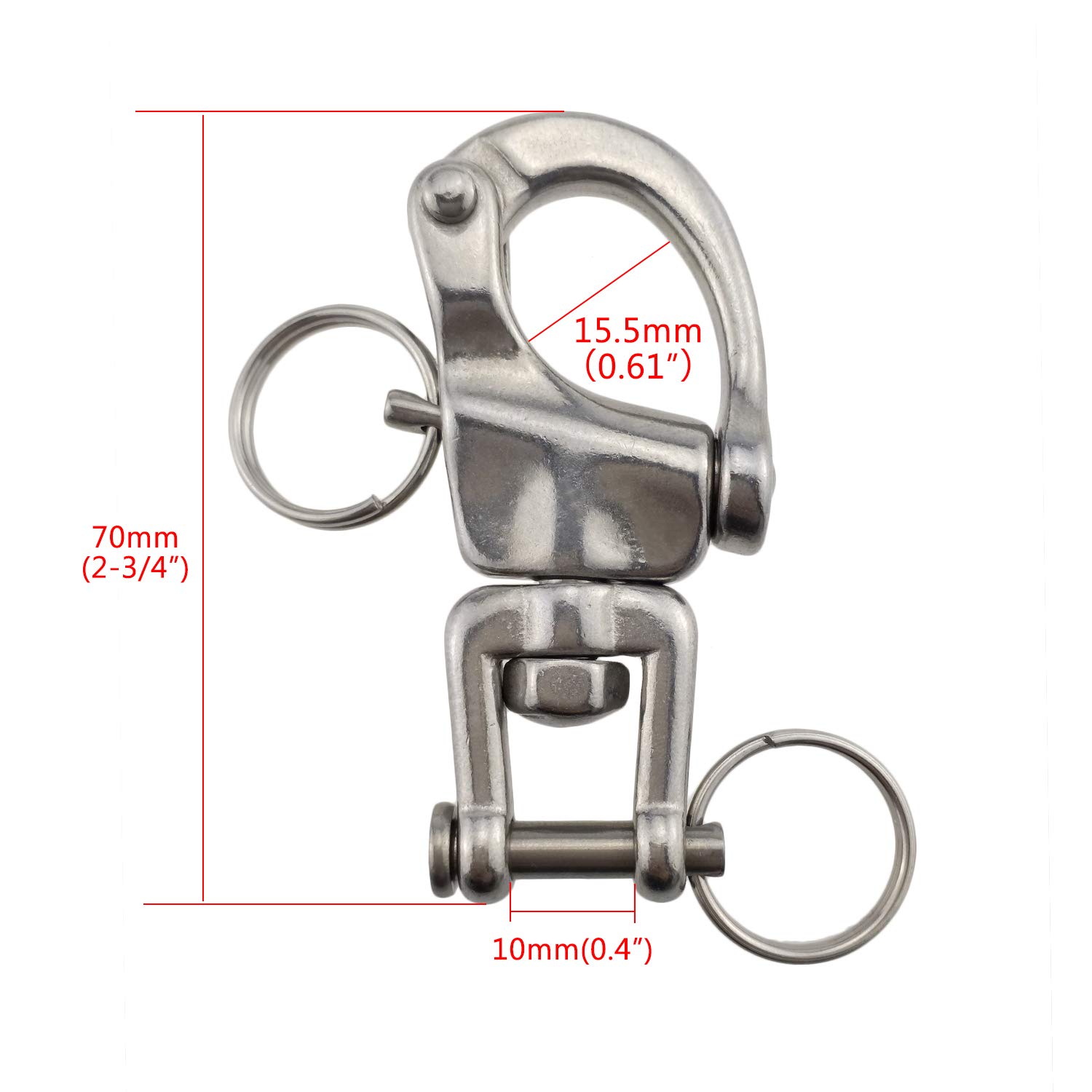 LB PARTS - Par de grilletes giratorios de acero inoxidable 316 para velero o spinnaker, 4Packs 2-3/4"