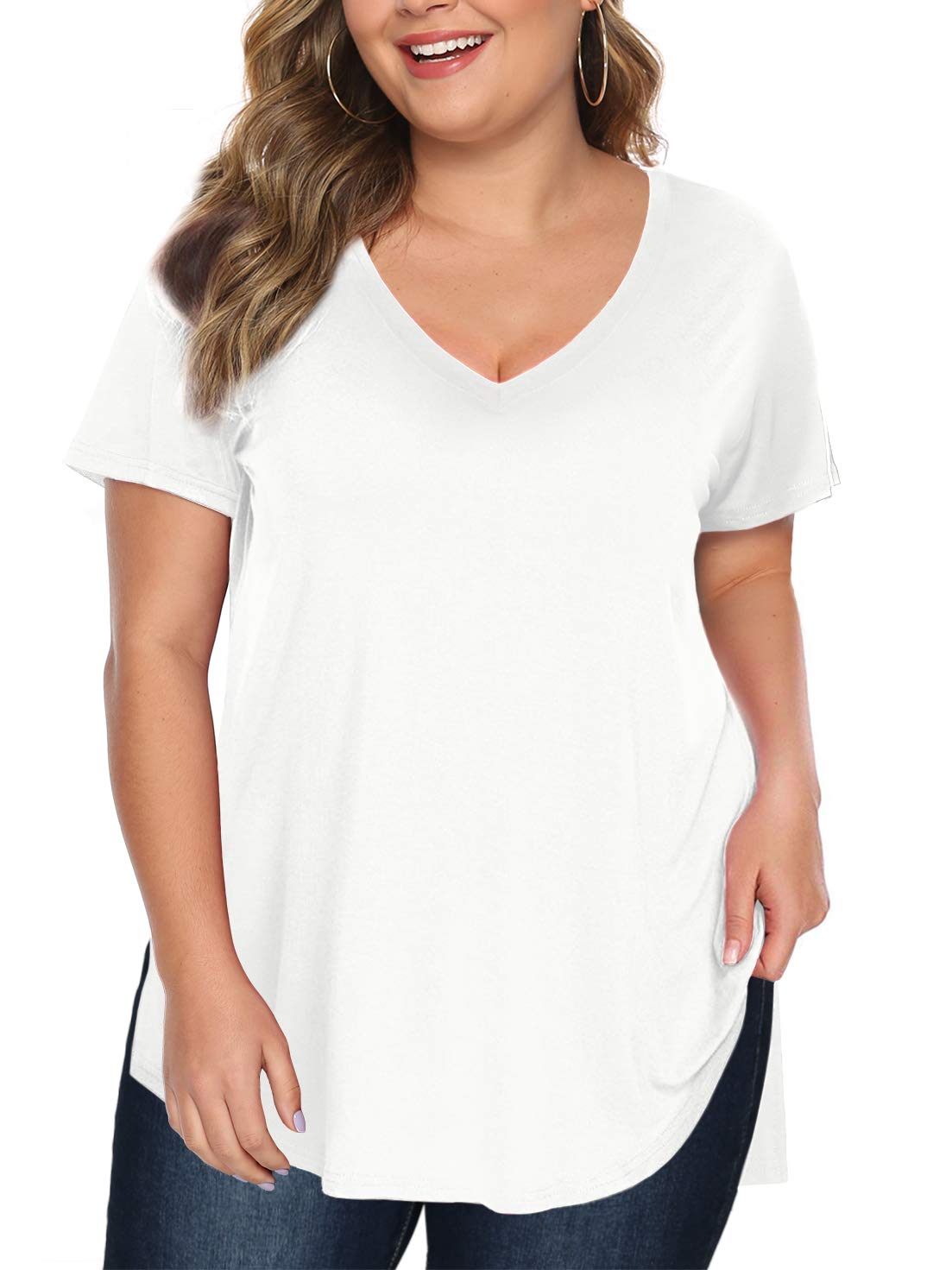 FlorboomWomens Casual Basic Plus Size Tshirts Blank V Neck Loose High Low T Shirts