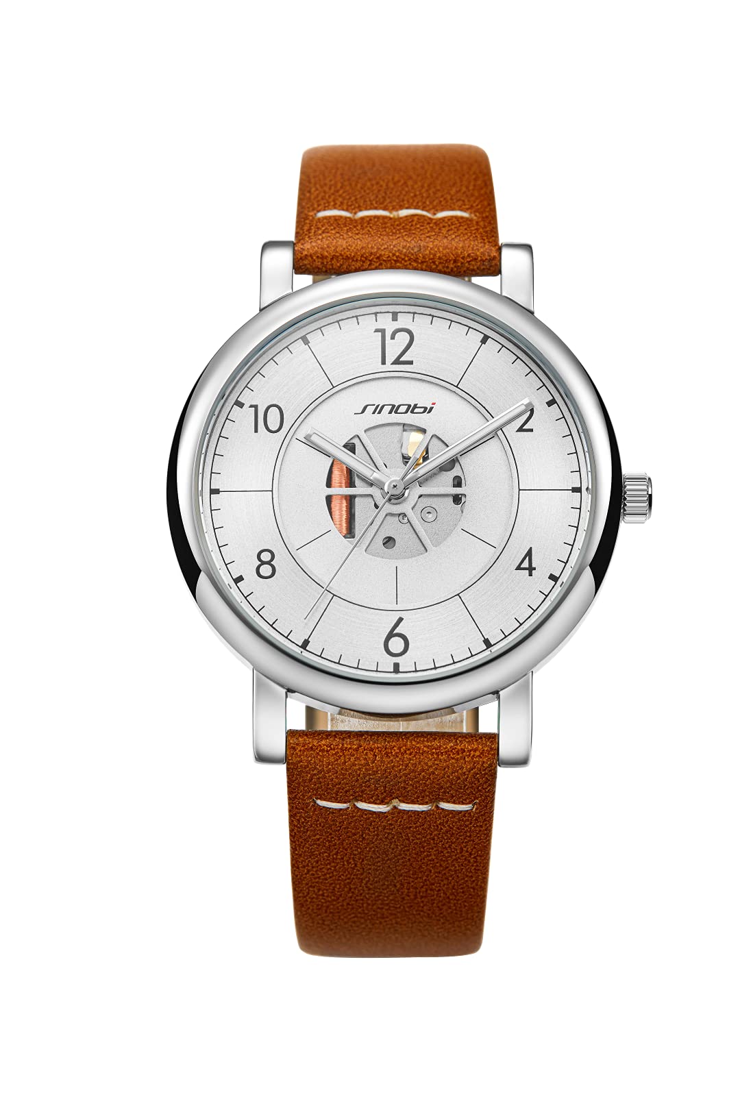 SINOBI Analogue Mens White Dial Watch - 11S9843G02 (Tan Strap) (B09CFZ122J) Amazon Price History, Amazon Price Tracker