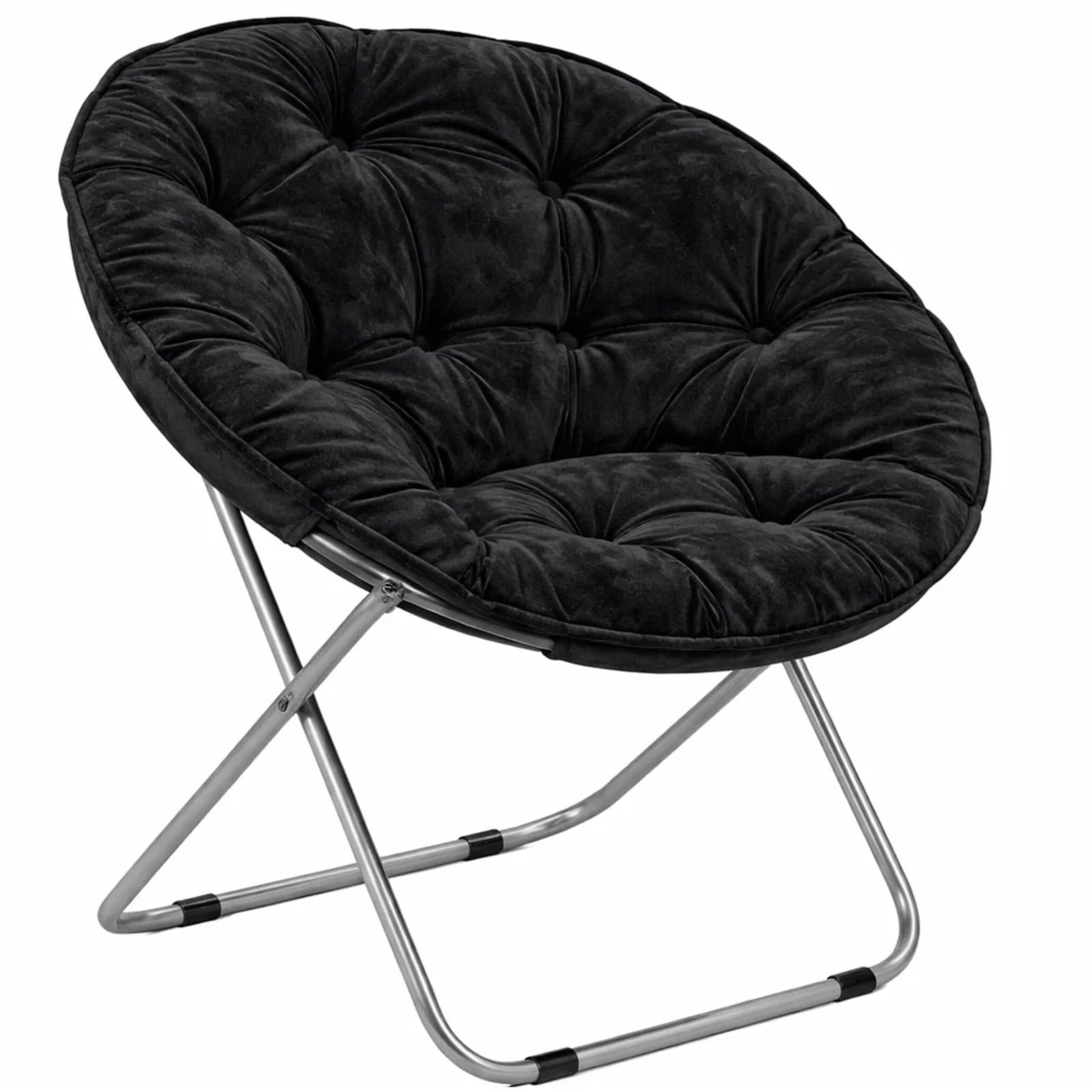 GREENSAPPIRE Moon Chair Folding Bedroom Round Reading Chair With Iron Legs Comfy for Living Room & Bedroom Reading Plush Grey (Black)
