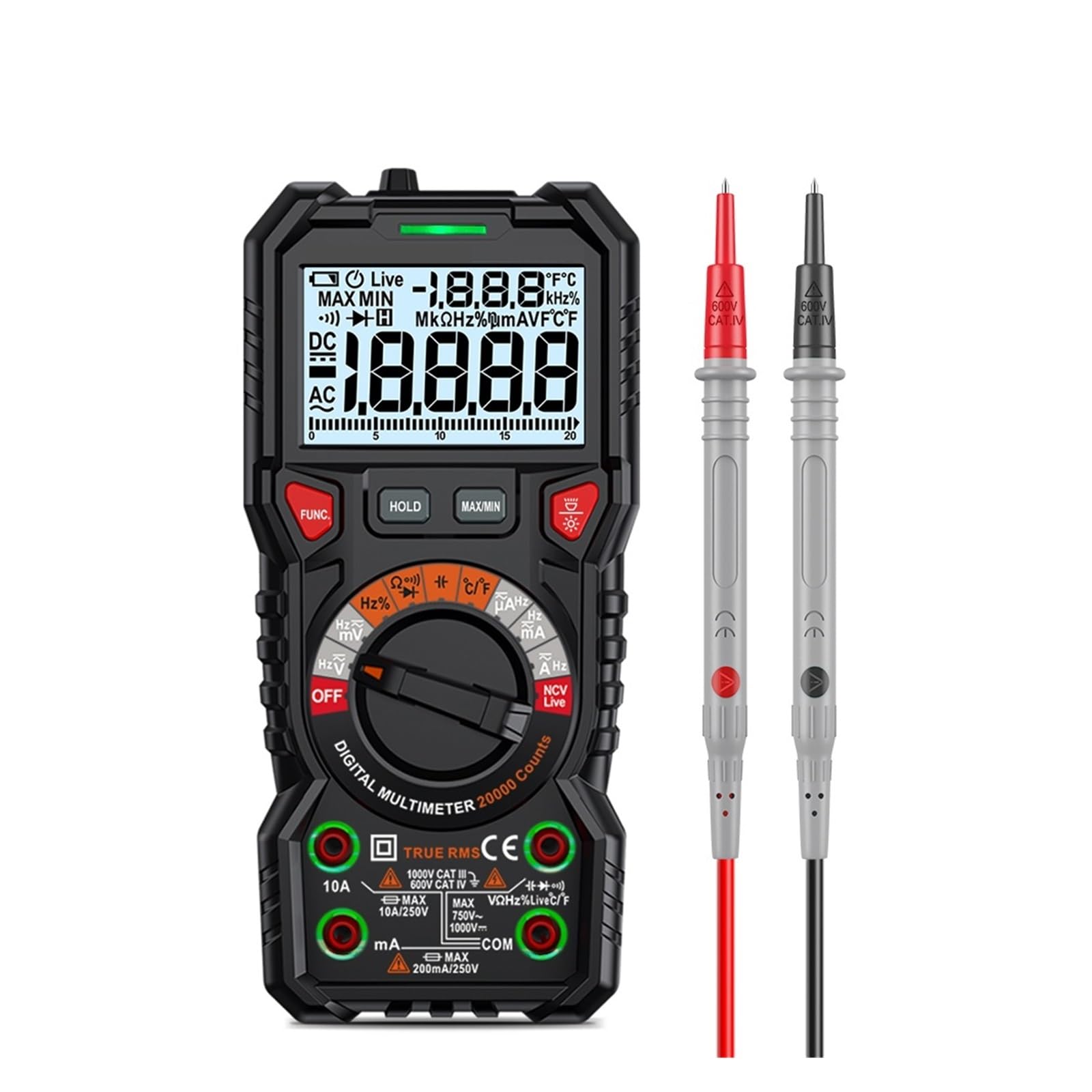 Multimetr Cyfrowy 20000 Zlicza True NCV Multimetry Tester Próbnik Elektroniczny Voltimetro Miernik Pojemności Szybko Dokładnie Łatwy Odczyt(118A)