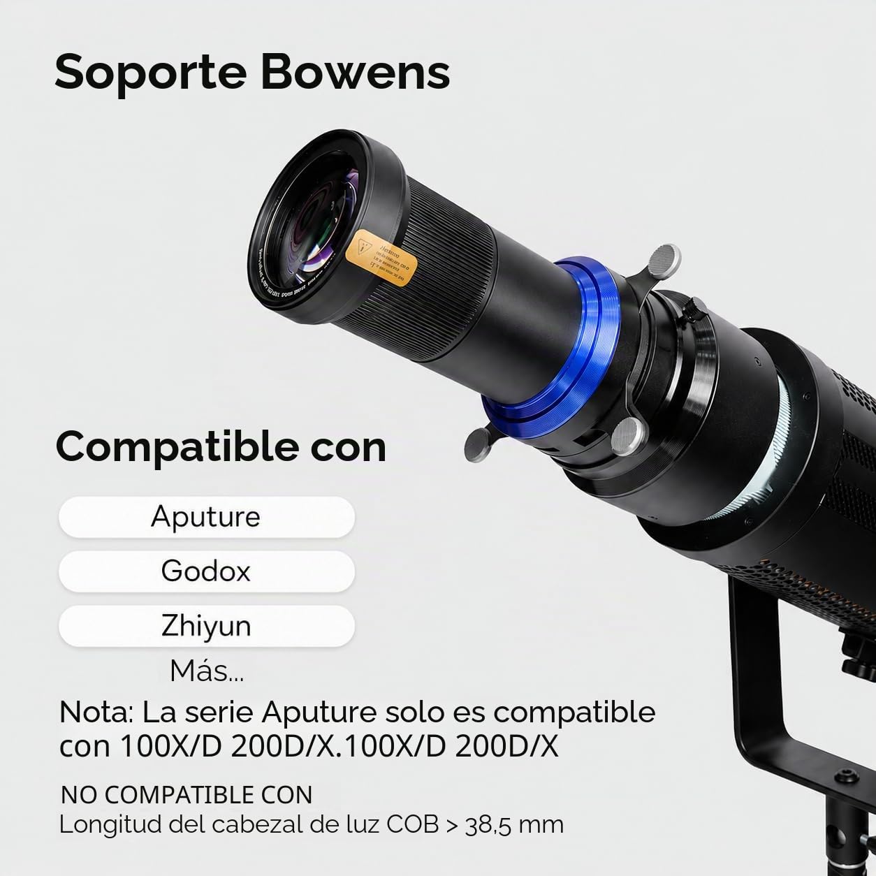 Bowens Mount Snoot Spotlight GOBO Proyector Compatible con Aputure Amaran 60D/XS/100X/D 200D/X, Godox SL60, Incluye 5 filtros y 30 gobos, 4 Hojas de fotografía