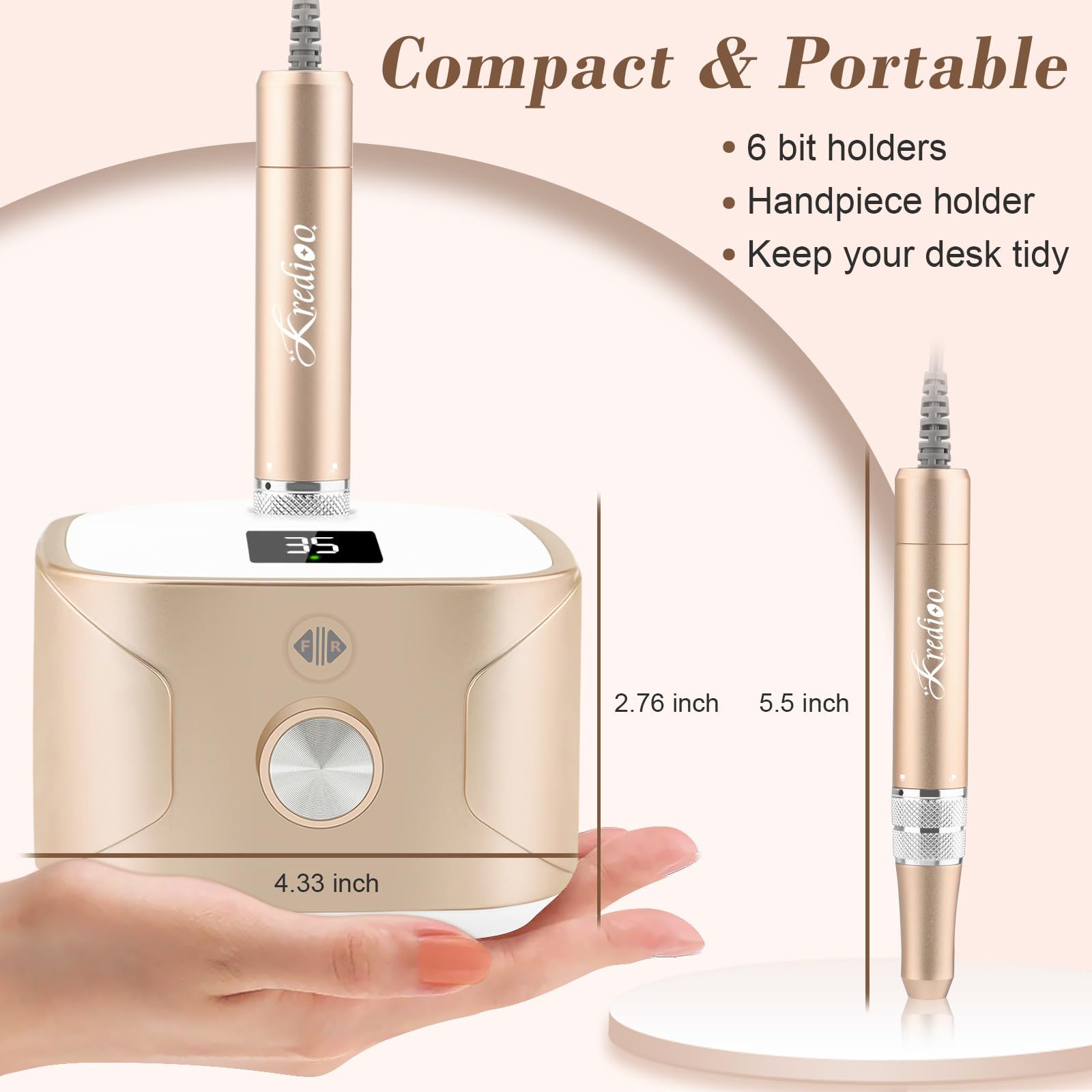Nagelfräser für Gelnägel 35000 U/Min, Kredioo 11 in 1 Elektrische Nagelfräser mit LED Display Fräser Maniküre Pediküre Set für Salon und Zuhause