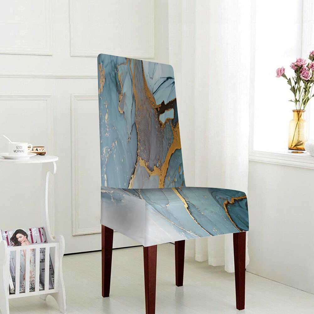 WONDERTIFY Ice Marble Chair Covers for Dining Room Aquamarine Spots Gouache Drawn Alcohol Ink Stains Burgundy and Pink Drops Stretch Slipcovers Chair Protector Decor for Home and Banquet