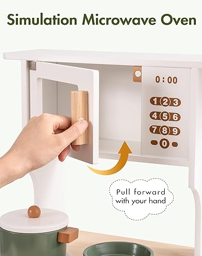 Miniatura 4 de ROBOTIME Juego de cocina con dispensador de cubitos de hielo para niños pequeños juego de cocina de madera para niños juego de cocina de juguete