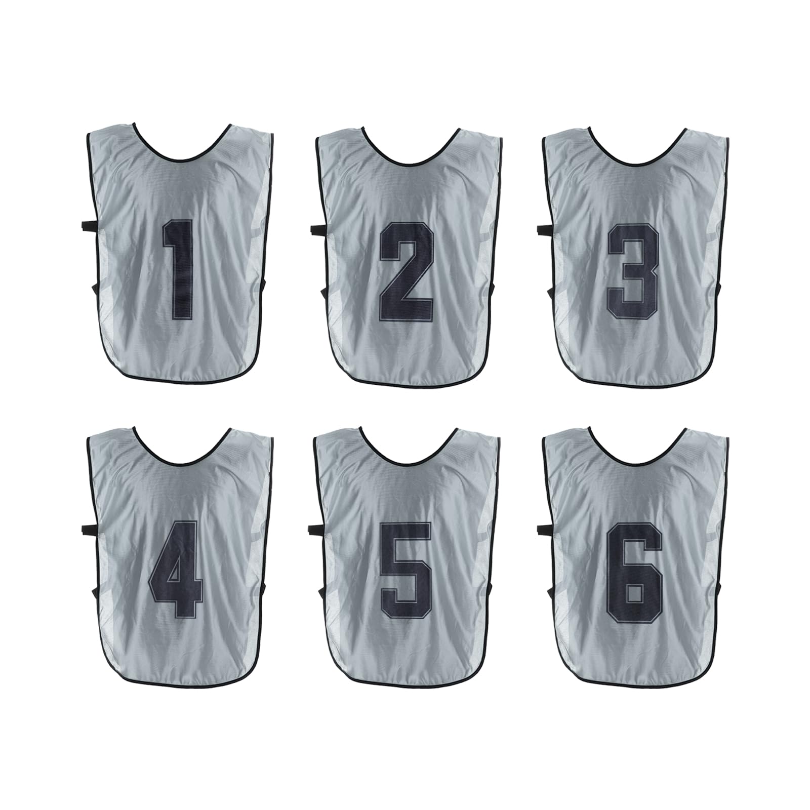 PATIKIL Soccer Training Vest, 6 Pack Team Sports Pinnies Reversible Numbered Soccer Practice Pennies Jerseys Bibs with Belt for Children, 21 Inch Grey