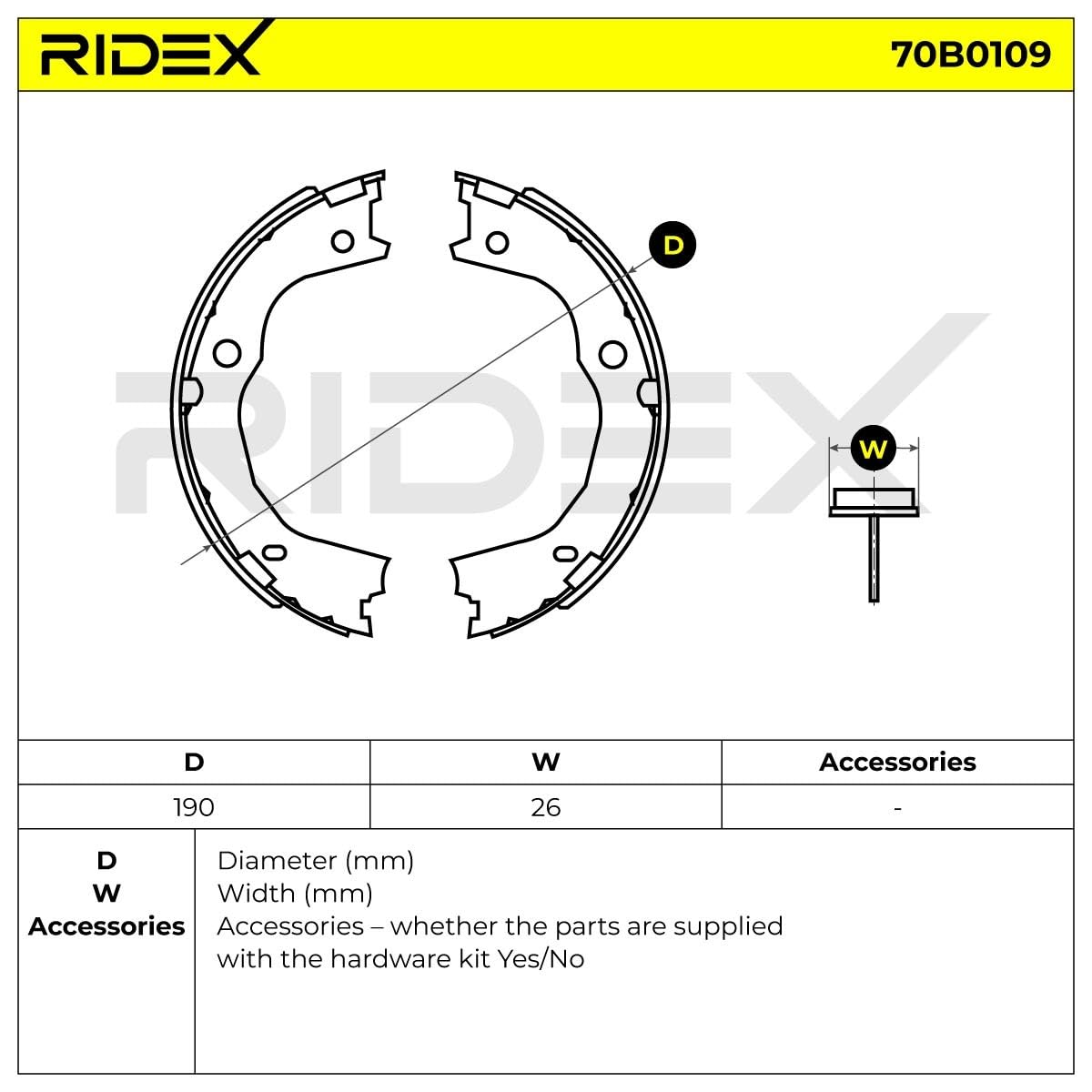 RIDEX 70B0109 Jeu de mâchoires de frein Arrière sans levier Compatible avec HYUNDAI SANTA FÉ II CM