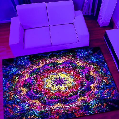 Tapete decorativo mandala Boho negro fluorescente 70x47 pulg miniatura 4