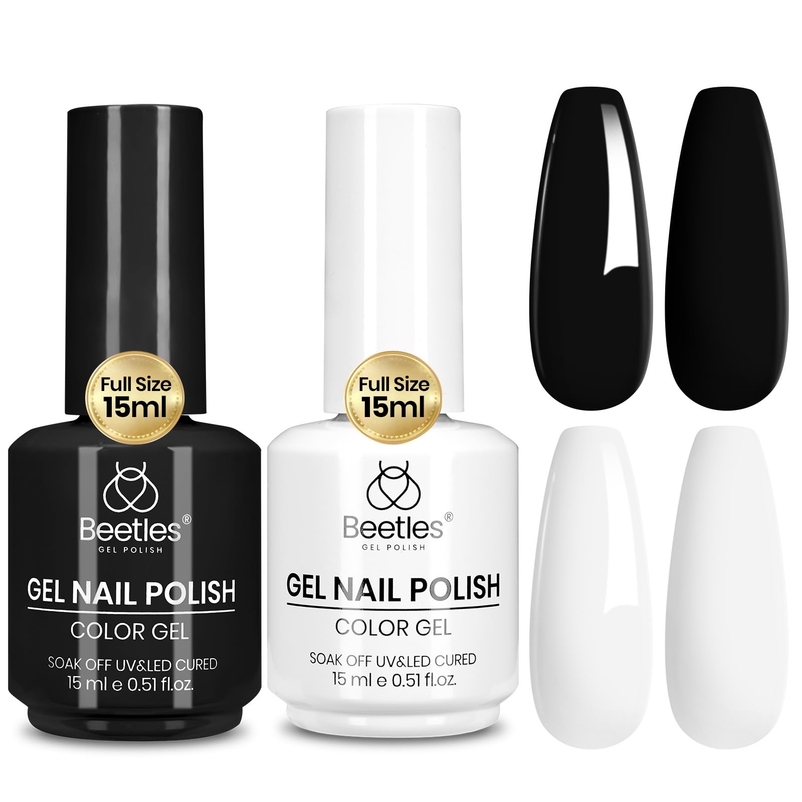 Beetles Gel Nail Polish Kit- 2 Pcs 15ml Black And White Gel Polish Black Winter Gel Nail Polish Black Nail Polish Soak Off Led Gel Polish Nail Art Manicure Salon Diy at Home